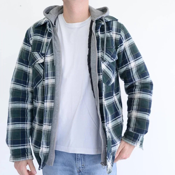 Mountain Ridge Flannel Zip Up with Hoodie Shacket Jacket - Small - Picture 1 of 13